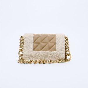 Zara quilted split leather fleece shoulder bag